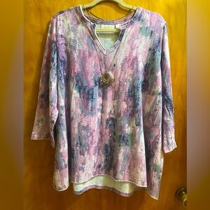 Belle by Kim Gravel Pink and Blue Abstract Top XL